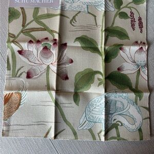 Schumacher Floral Fabric Swatch - Lotus Garden. Parchment